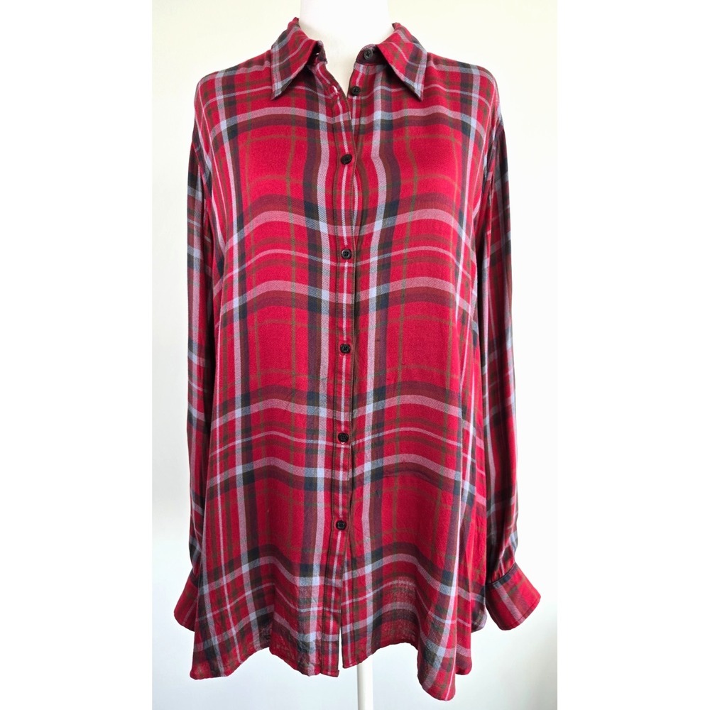 Lauren Ralph Lauren Classic Red Checker Plaid Shirt Women Sz XL Viscose Preppy